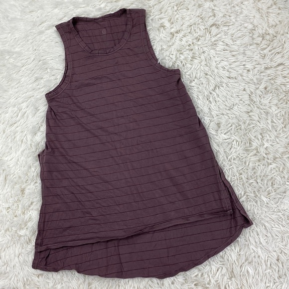 Lululemon Long for Length Tank Short Serve Stripe Antique Bark Garnet - Picture 1 of 5